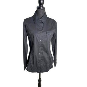 Panhandle Women's Western Black Snap-Down Poplin Long Sleeve Shirt L NWT